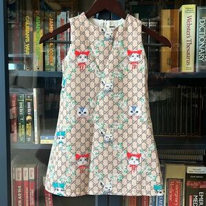 Girls vintage Gucci Party dress with double-G print and cats/dogs